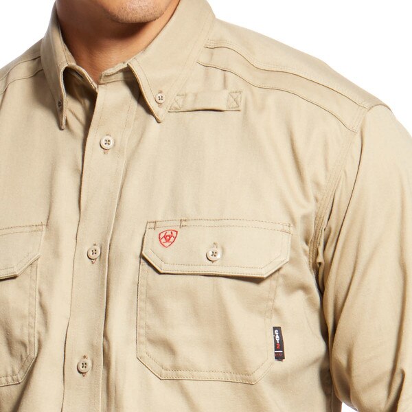 Ariat FR Solid Button Down Work Shirt in Khaki